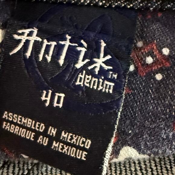 Vintage ANTIK Denim Mens Jeans Dark Was Embroidered Baggy Sz 40 Y2K Wide Leg - Picture 7 of 8